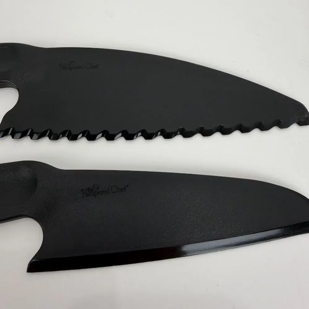 Two Pampered Chef Black Nylon Knives-Serrated (1119) and Straight (1169)-Retired